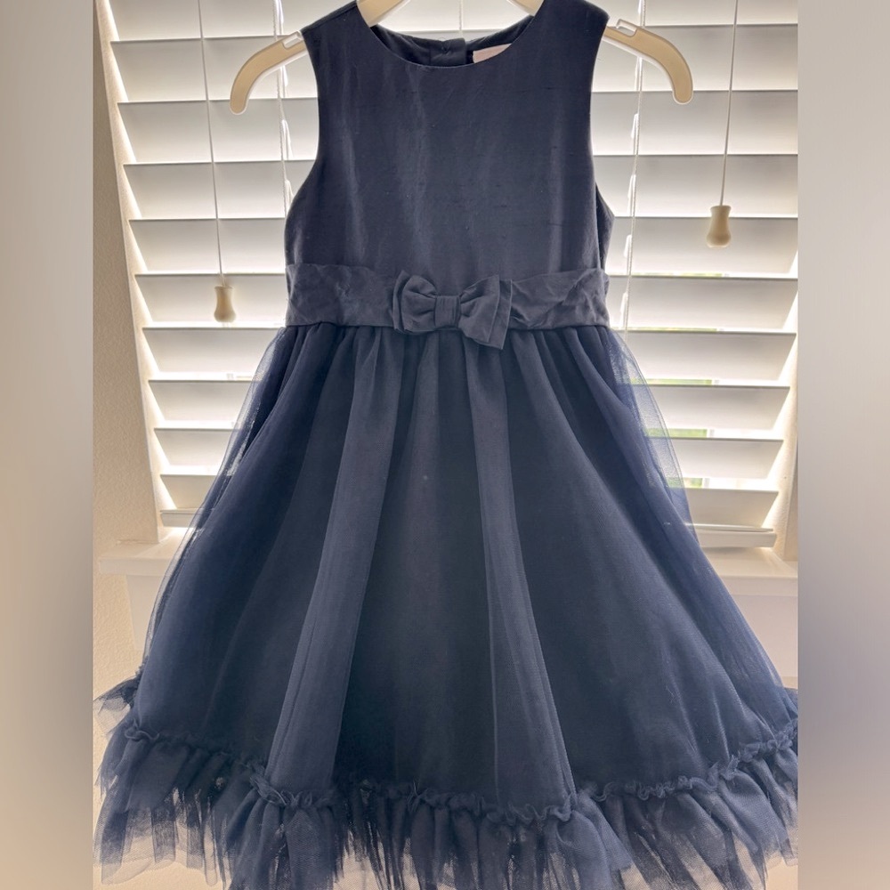 Janie & Jack sz 4 navy silk taffeta dress and matching cardigan euc